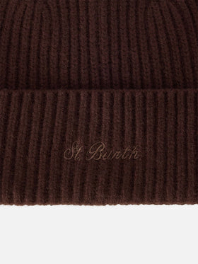Gorro de lana Brown Moss con bordado del logo 