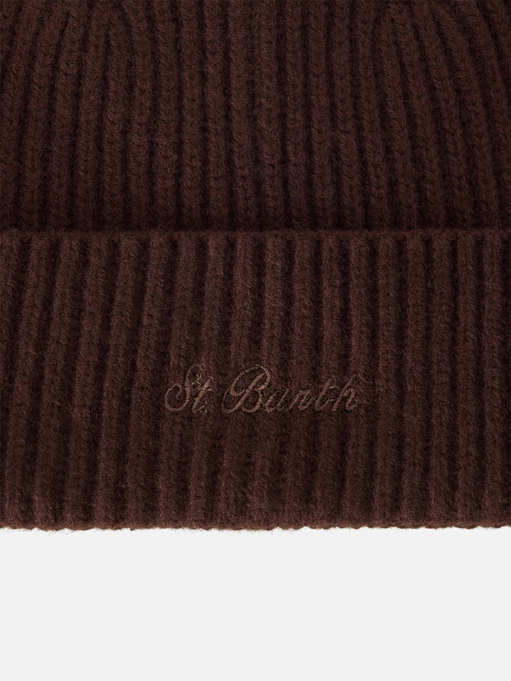 Gorro de lana Brown Moss con bordado del logo 