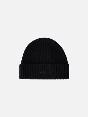 Black Moss wool beanie with logo embroidery