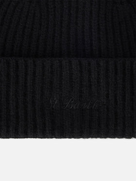 Black Moss wool beanie with logo embroidery