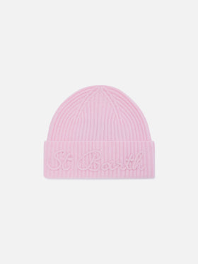 Berretto Moss rosa in misto lana e alpaca con ricamo logo