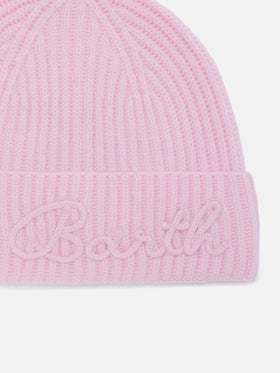 Berretto Moss rosa in misto lana e alpaca con ricamo logo