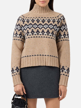 Beigefarbener Myra-Pullover aus Donegal-Wollmischung mit Fair-Isle-Jacquardmuster