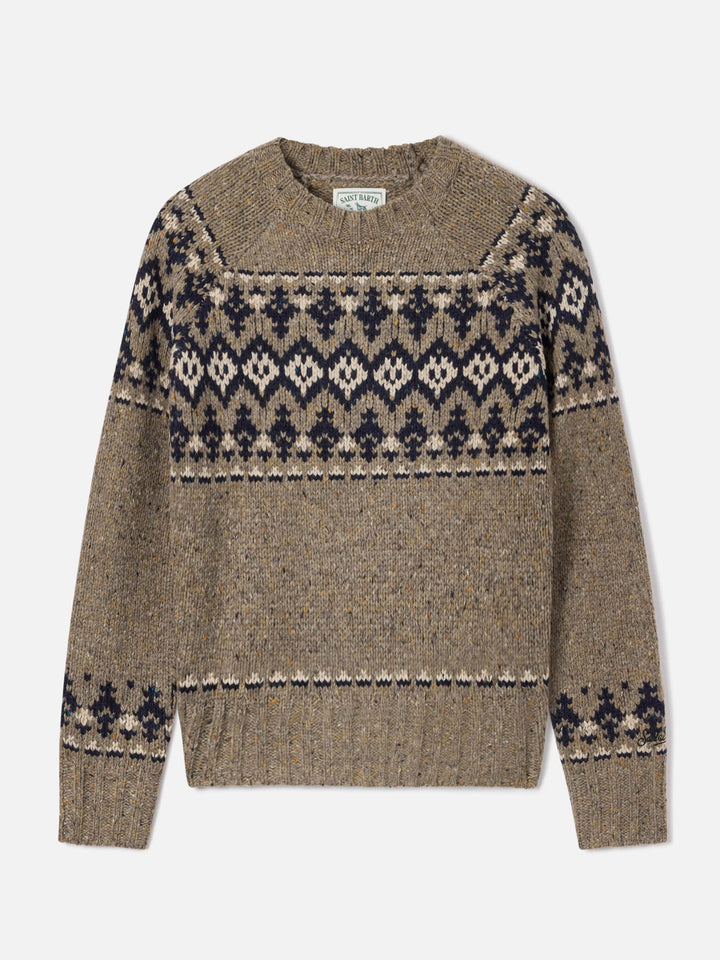 Merida Donegal wool blend crewneck knit with fair isle pattern