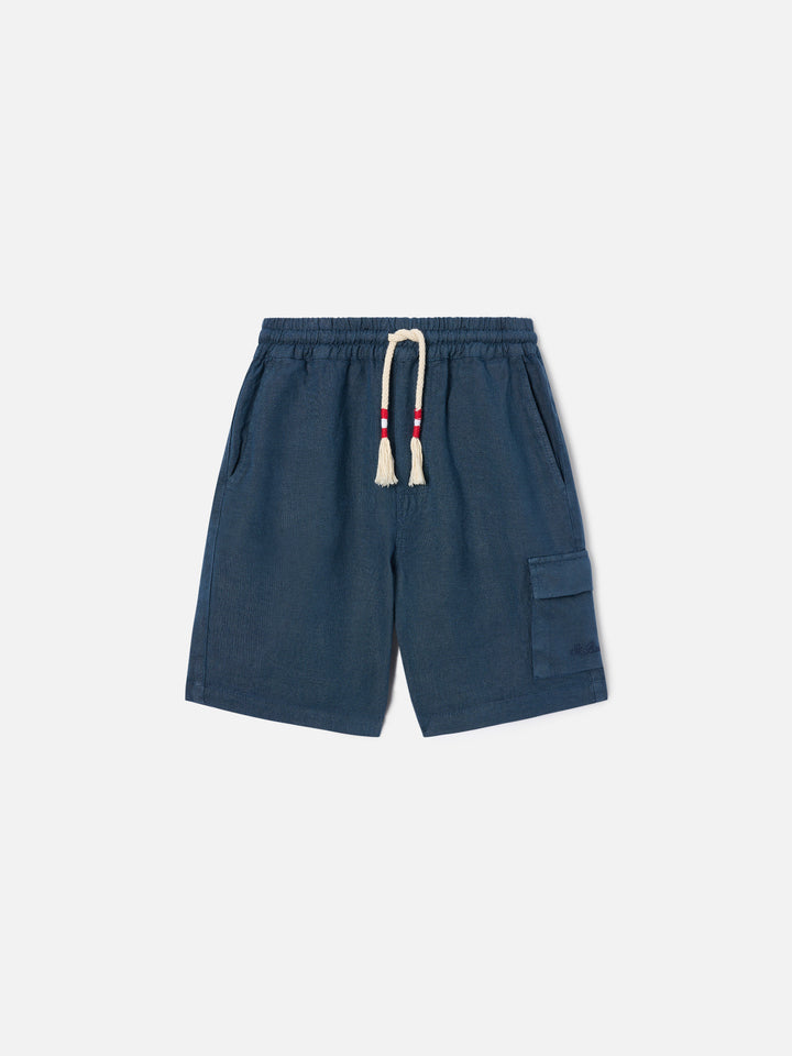 Navy blue bermuda shorts Marseille Jr in linen