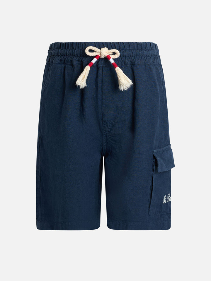 Boy navy blue linen bemuda Marseille Jr - MC2 Saint Barth
