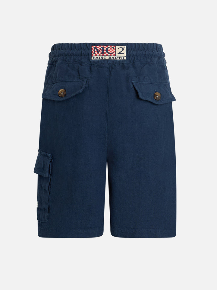 Boy navy blue linen bemuda Marseille Jr - MC2 Saint Barth