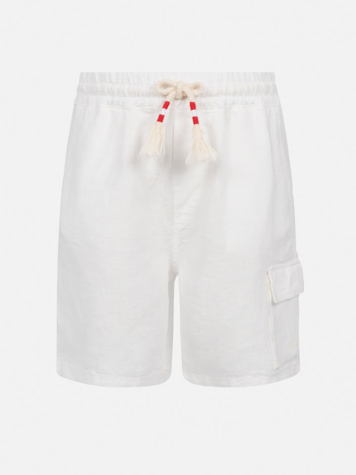 Weiße Leinen-Bermudashorts