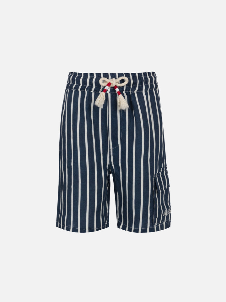 Boy blue striped linen bemuda Marseille Jr - MC2 Saint Barth