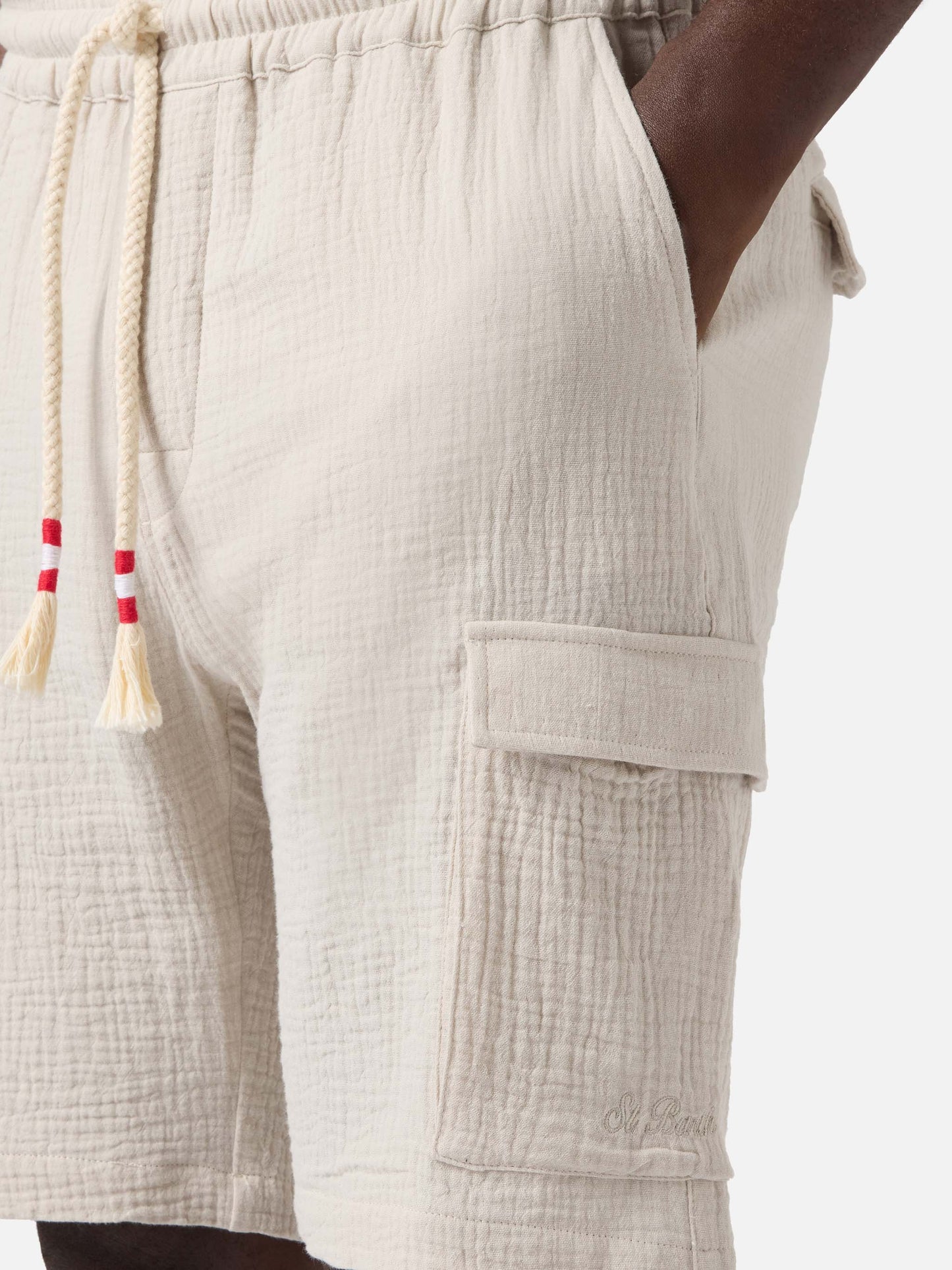 Marseille bermuda shorts in crinkled pure cotton gauze soft beige