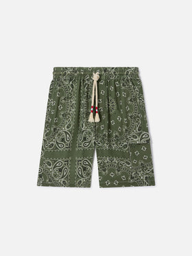 Bermudas de lino tipo bandana verde militar Marseille 
