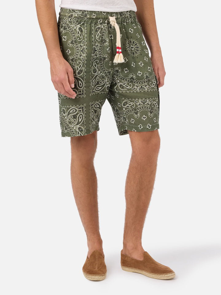 Bermuda en lin bandana vert militaire Marseille 