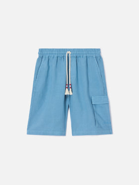 Dusty blue Marseille bermuda shorts in pure linen