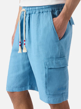 Dusty blue Marseille bermuda shorts in pure linen