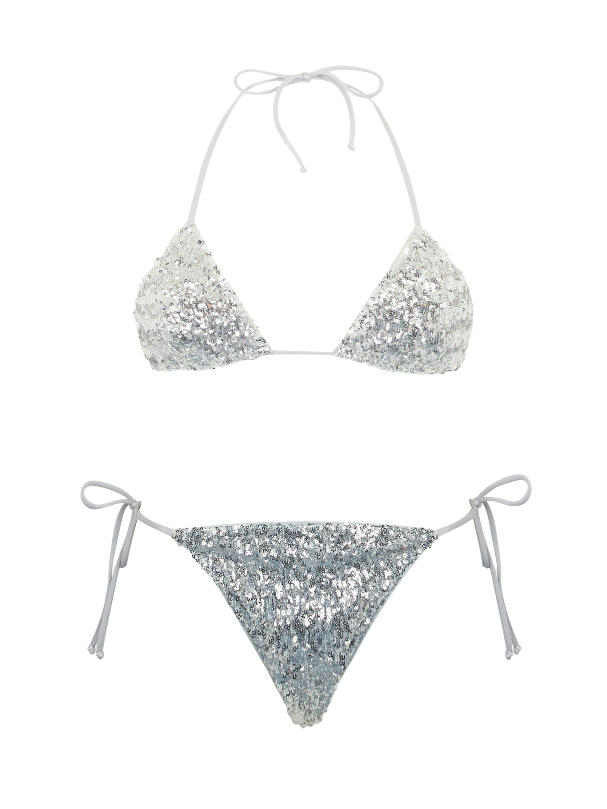 Woman silver sequins triangle bikini Leah Marielle - MC2 Saint Barth