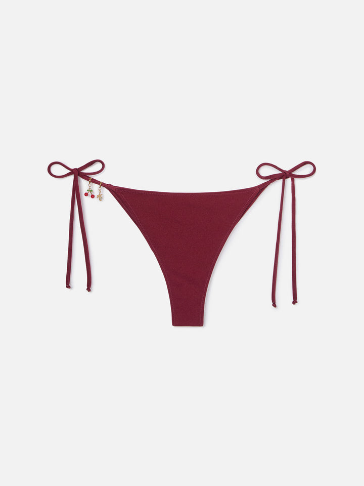 Slip mare Marielle modello brasiliana glossy finish bordeaux con charms