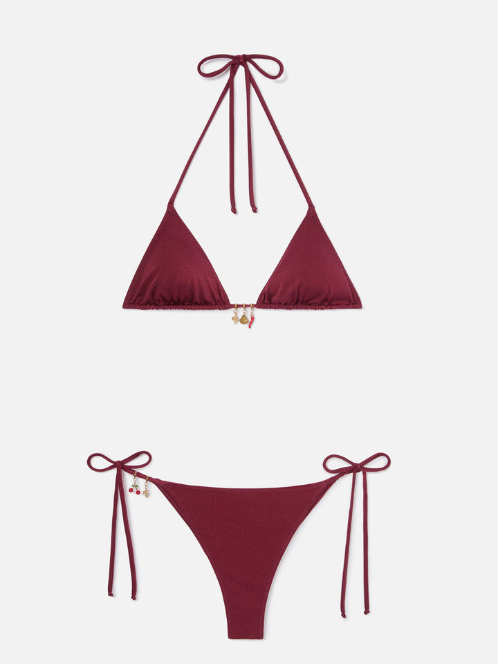Bikini Leah Marielle glossy finish rosso con charms