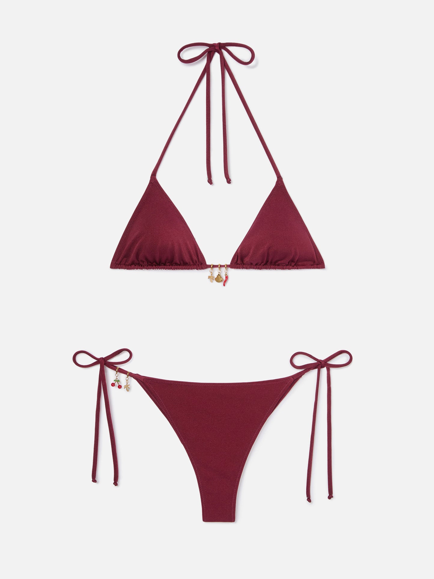 Bikini Leah Marielle rojo con acabado brillante y charms 