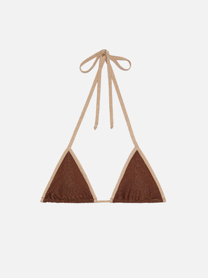 Leah brown lurex triangle top with gold piping - MC2 Saint Barth