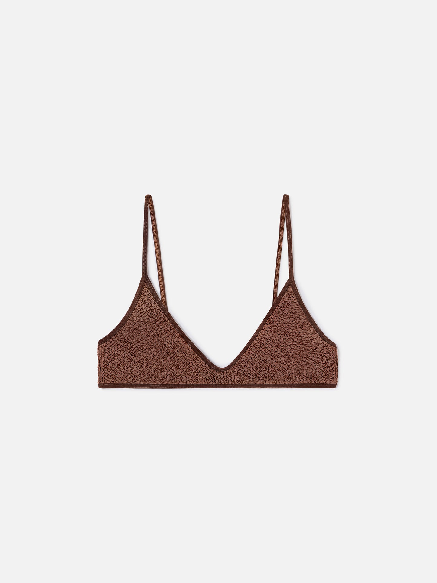 Top de bikini bralette con tiras Paloma en tejido crinkle marrón 