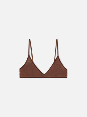 Top de bikini bralette con tiras Paloma en tejido crinkle marrón 