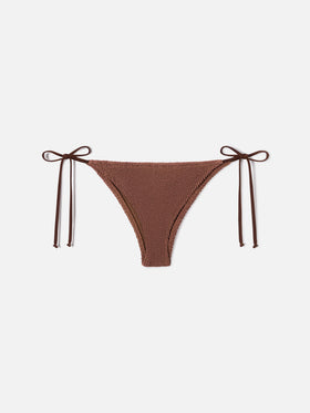 Braguita de bikini brasileña Marielle en tejido crinkle marrón 
