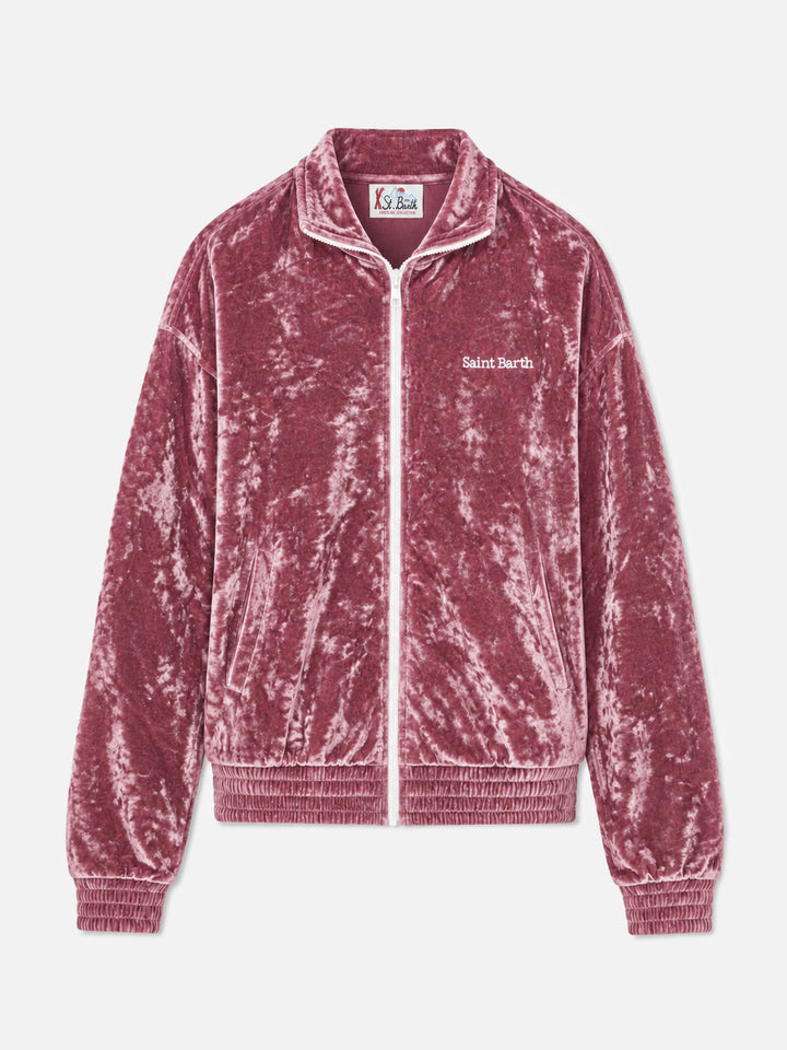 Sweat à capuche zippé en chenille rose Miriam 