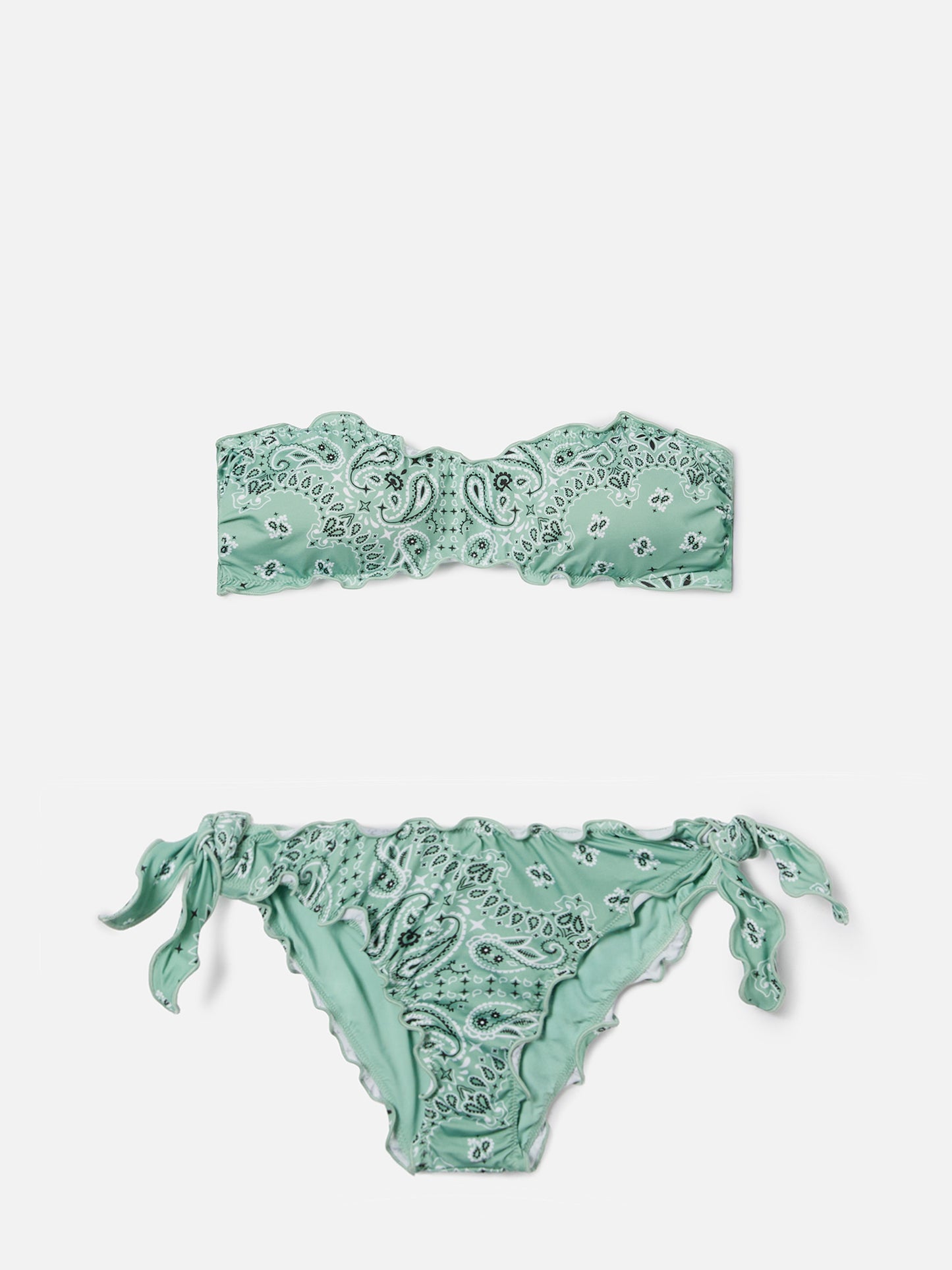 Bikini Myranda a fascia con stampa bandana verde salvia