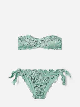 Bikini Myranda a fascia con stampa bandana verde salvia