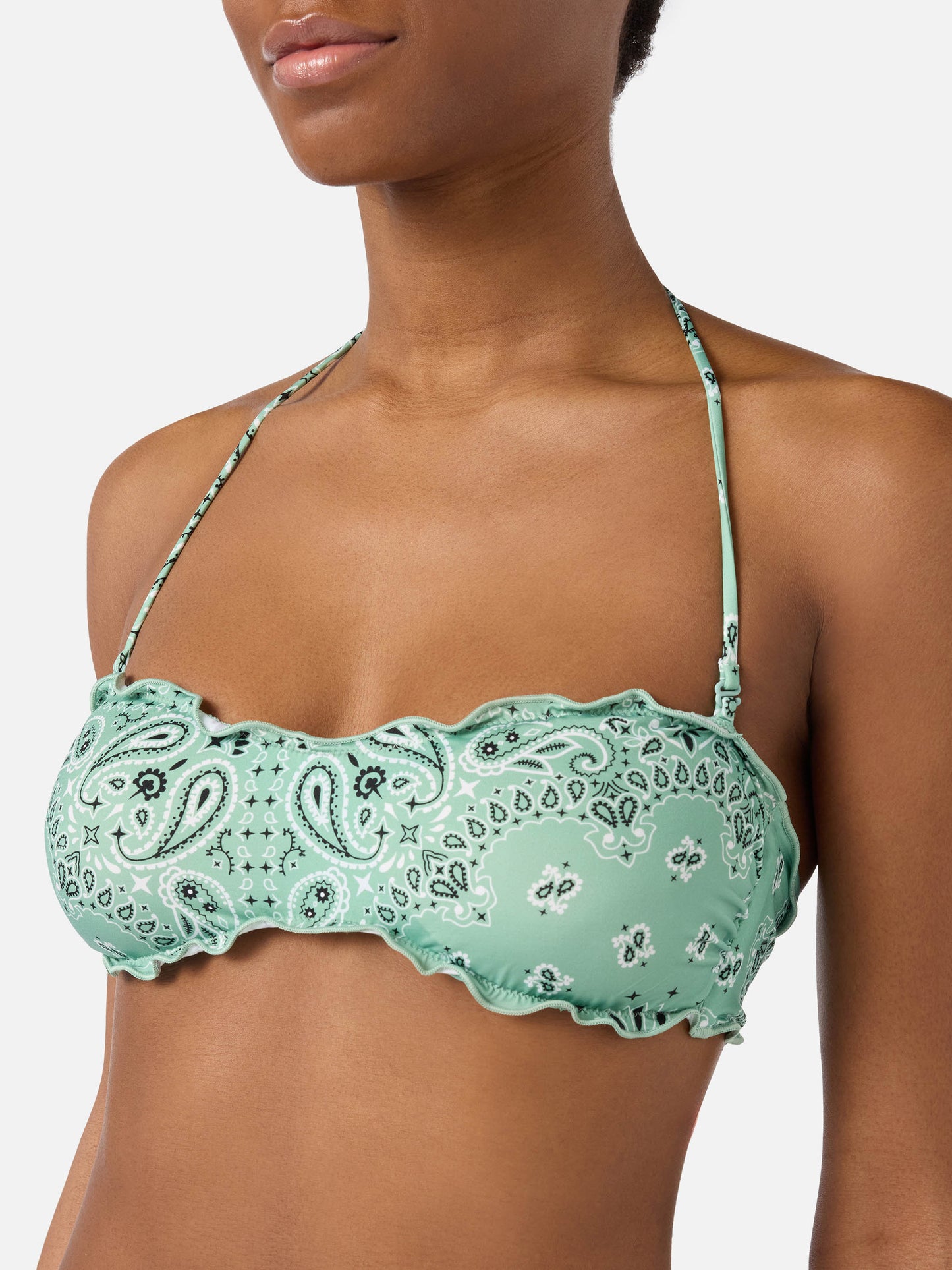 Bikini Myranda a fascia con stampa bandana verde salvia