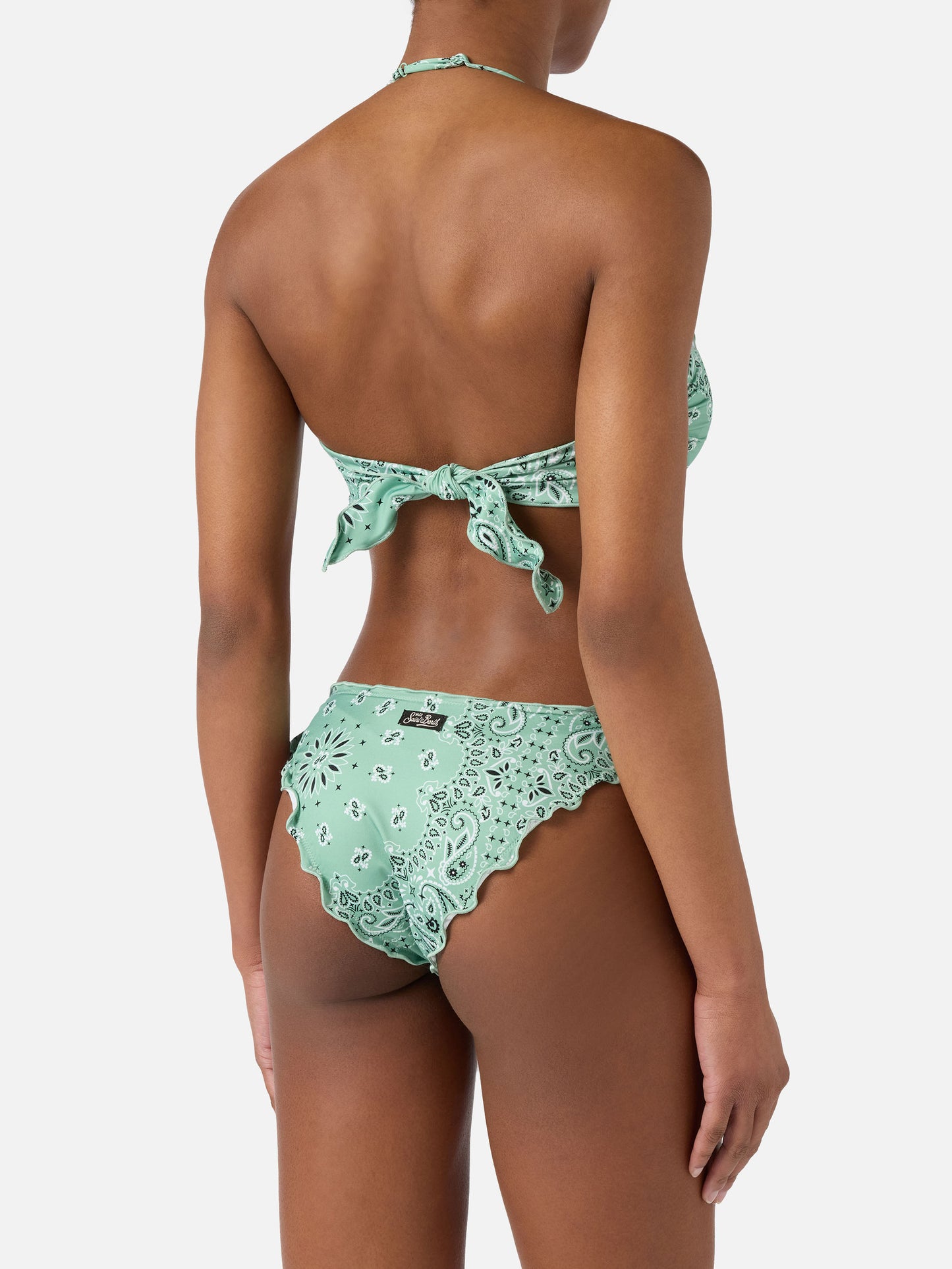 Bikini Myranda a fascia con stampa bandana verde salvia