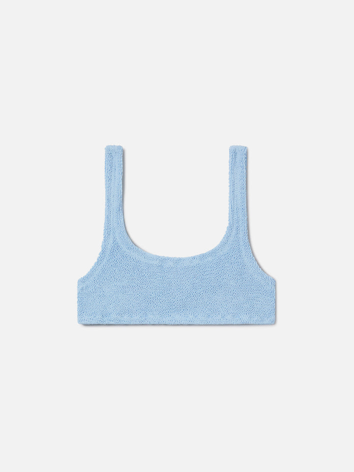Haut de bikini brassière Naima en tissu gaufré bleu clair 
