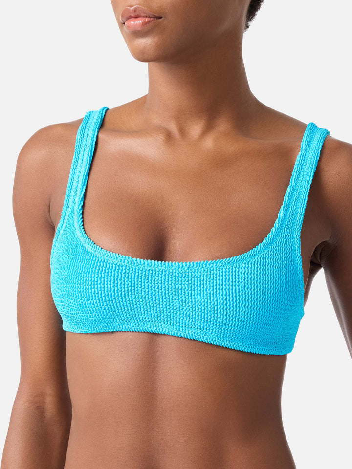 Naima bralette bikini top in turquoise crinkle fabric