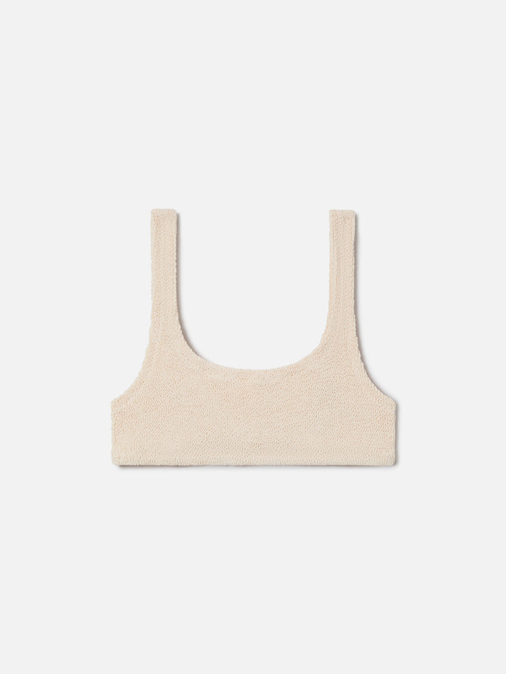 Top de bikini bralette Naima en tejido crinkle beige claro 