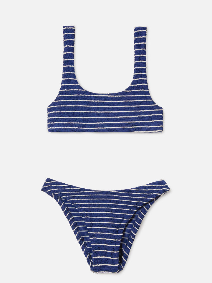 Classic Elise bikini bottoms in navy striped crinkle fabric