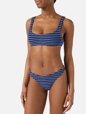 Classic Elise bikini bottoms in navy striped crinkle fabric