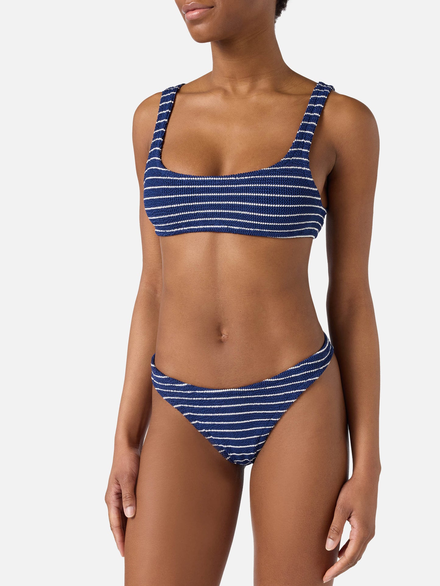 Naima Elise striped blue crinkle bikini