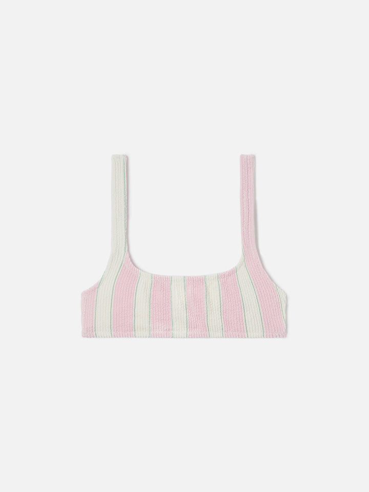 Naima bralette bikini top in pink striped crinkle fabric