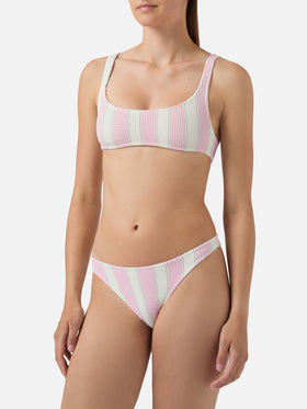 Bikini froncé rayé rose Naima Elise 