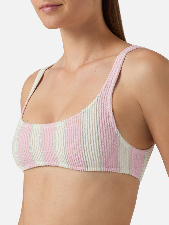 Classic Elise bikini bottoms in pink and white striped crinkle fabric