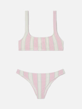 Bikini froncé rayé rose Naima Elise 