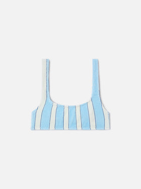 Naima bralette bikini top in light blue striped crinkle fabric