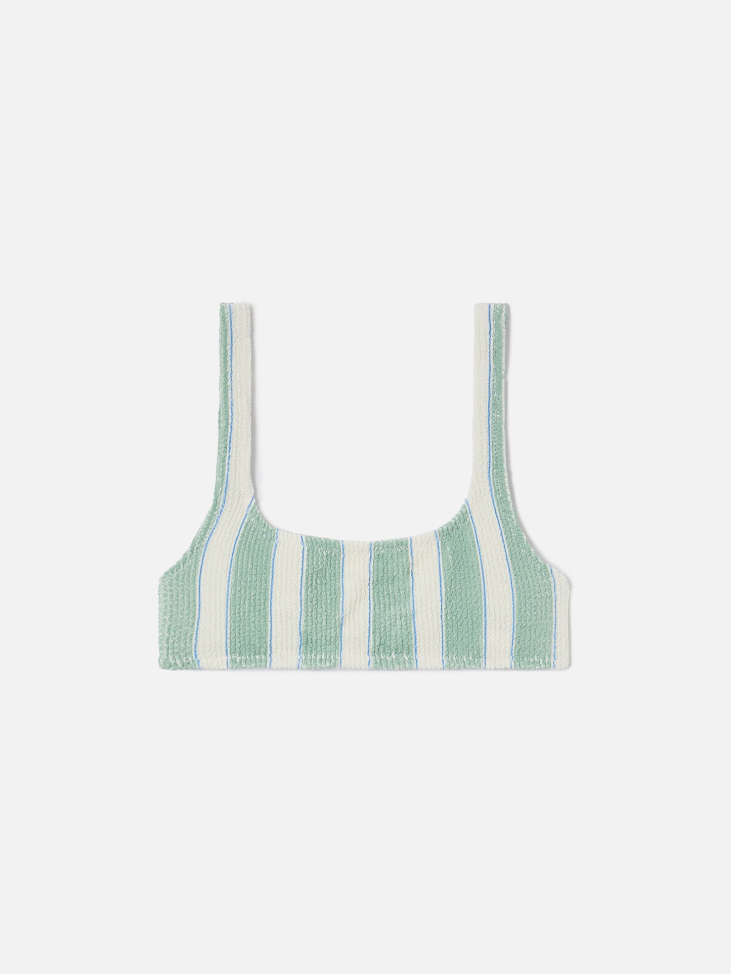 Classic Elise bikini bottoms in green and white striped crinkle fabric