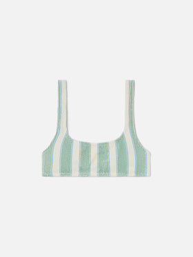 Classic Elise bikini bottoms in green and white striped crinkle fabric
