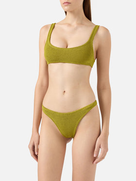 Naomi pistachio crinkle cheeky swim briefs - Naima pistachio crinkle classic bralette top