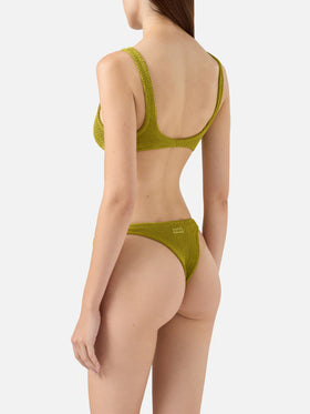 Naomi pistachio crinkle cheeky swim briefs - Naima pistachio crinkle classic bralette top