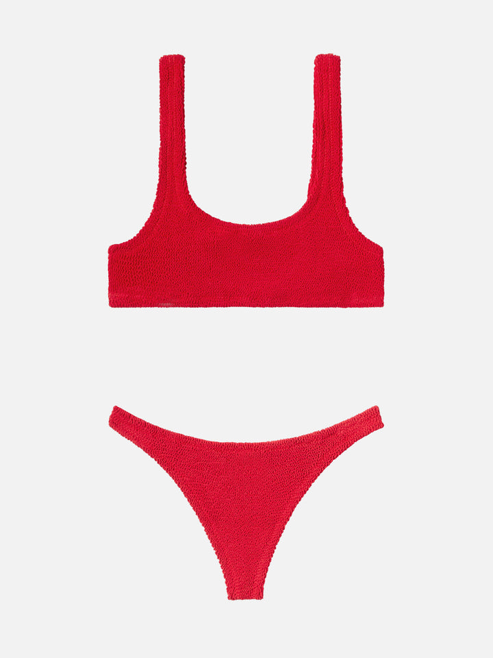 Naomi red crinkle cheeky swim briefs - Naima red crinkle classic bralette top