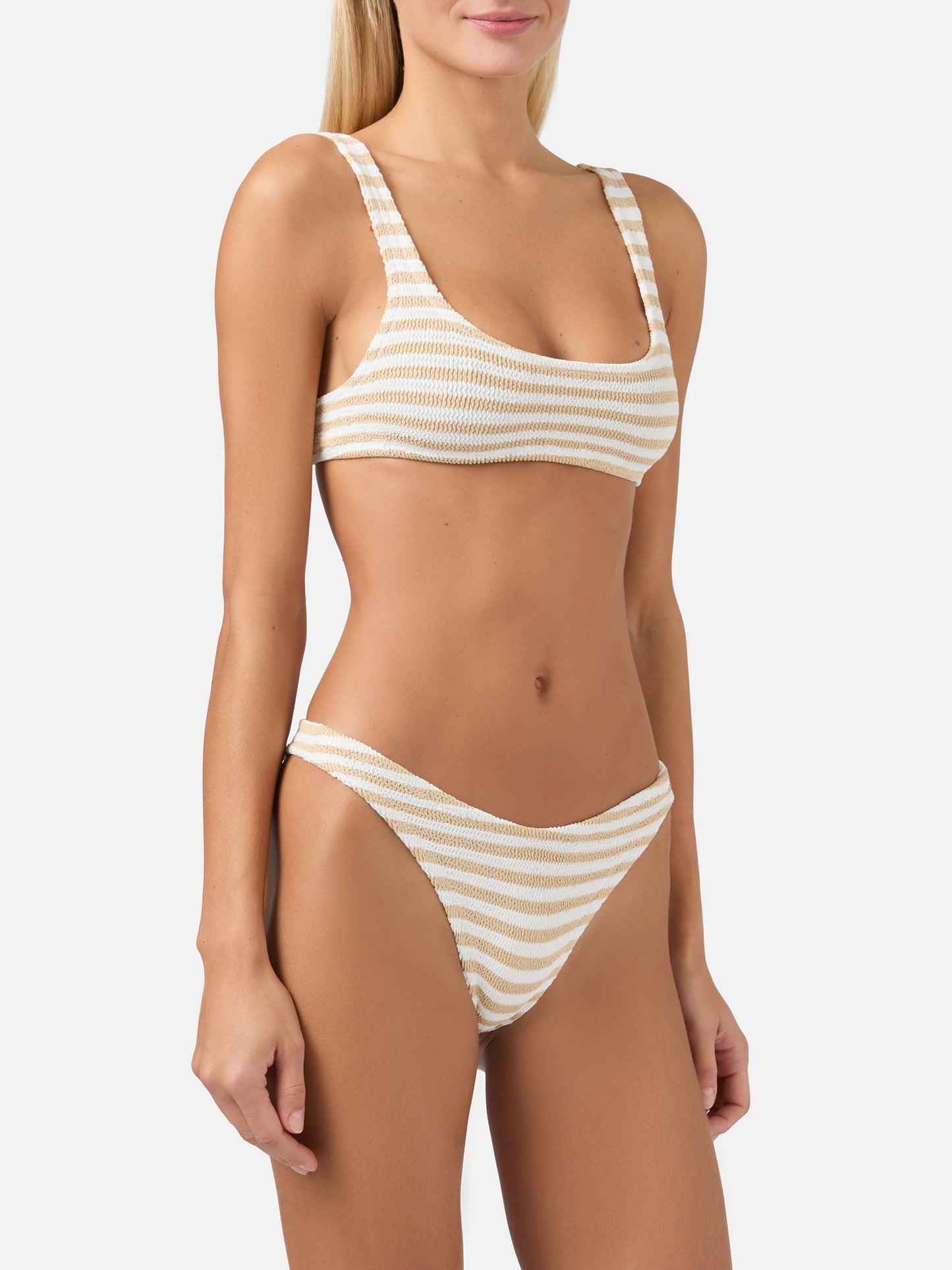 Crinkle bralette bikini Naima Elise in beige striped print