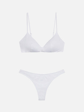 Naomi hellblaue freche Badehose – May weißes U-Ausschnitt-Bralette-Top