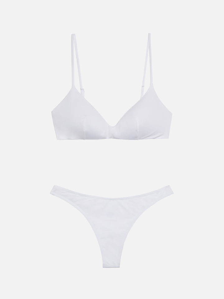 Top bralette scollato May bianco - Naomi slip mare cheeky color azzurro chiaro